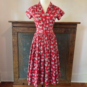 Bernie Dexter Kelly Red Kittens Dress XS NWOT